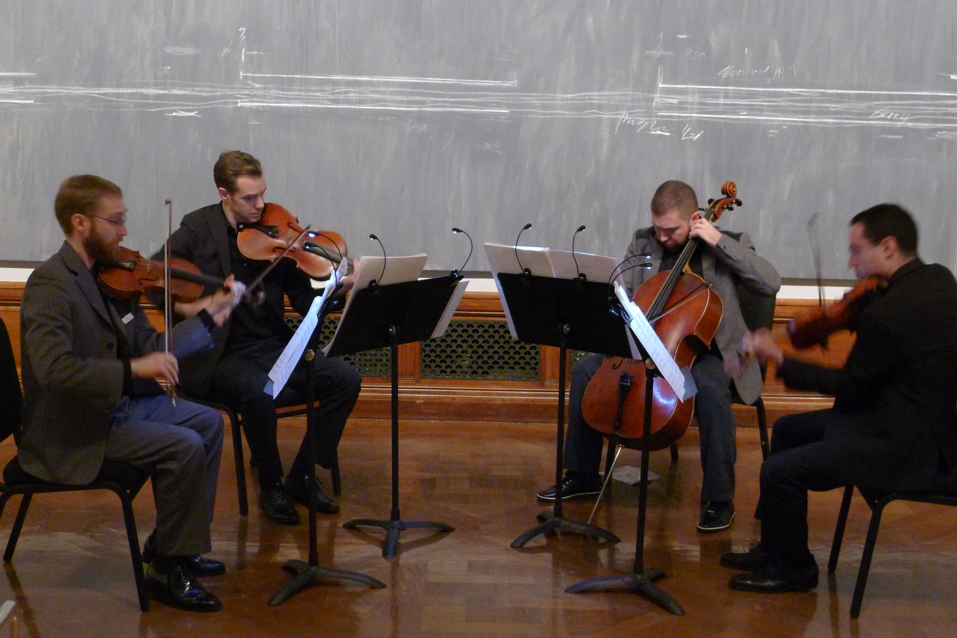 The JACK Quartet in front of Twombly's "Treatise on the Veil."